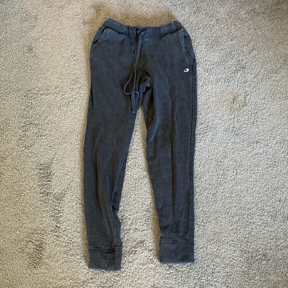 Champion size small joggers. Tag says black but they look more charcoal gray.